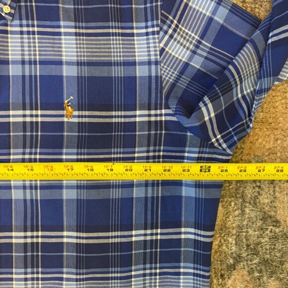 Ralph Lauren Polo Men's Classic Blue Plaid Button-Down Oxford Shirt XL Logo - Picture 8 of 10